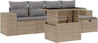 vidaXL Vidaxl - Juego De Sof&aacute;s Jard&iacute;n Con Cojines 6 Pzas Rat&aacute;n Sint&eacute;tico Beige