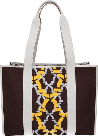Herm&egrave;s Petit H Dark Brown Toile H Shopping Bag Tote Bag (Pre-Owned)