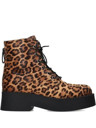 Premiata leopard-print platform lace-up shoes - Brown