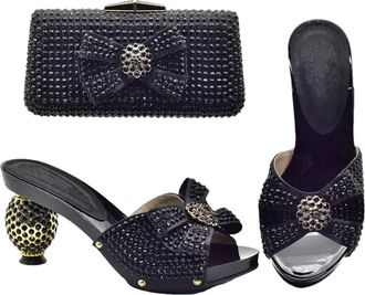 Generic Womens Shoes and Bag Set Stiletto High Heel Slip On Shoes Matching Full Rhinestone Flower Evening Handbag