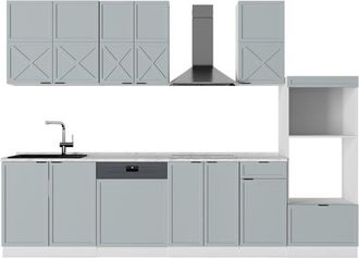 Vicco Cucina componibile Fame-Line, Blu-grigio chiaro/bianco, 300 cm con armadio alto, senza piano di lavoro, Vicco