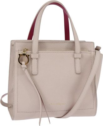 Ferragamo Amy Tote Pebbled Leather Beige Leather Handbag (Pre-Owned)