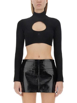 Courr&egrave;ges Ribbed Black Cropped Shirt