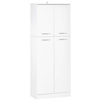 HOMCOM Armario Multiusos De 4 Puertas Con Estantes Ajustables De Mdf, 59x31x155cm, Blanco