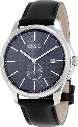 Gucci G-Timeless Automatic Grey Dial Black Leather Mens Watch YA126319