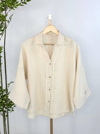 Hedge Womens Georgia Double Weave Gauze Top In Stone Stripe