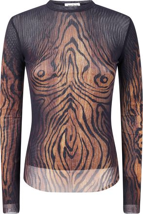 Jean Paul Gaultier Mesh Long Sleeves Top Printed Wood