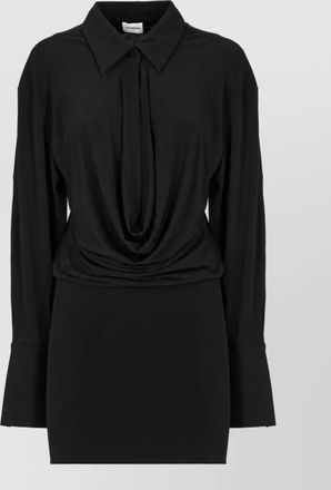 Andamane draped long sleeve knee length dress