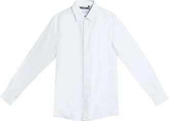 Moschino Formal Shirts, male, White, Size: 2XL Camicia Logo Ricamato