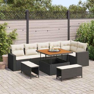 vidaXL Vidaxl - Conjunto De Sof&aacute; De Jard&iacute;n 9 Pcs Negro Rat&aacute;n Sint&eacute;tico