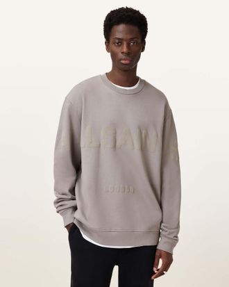 AllSaints Mens Cotton Biggy Logo Print Relaxed Fit Sweatshirt, Size: XXL
