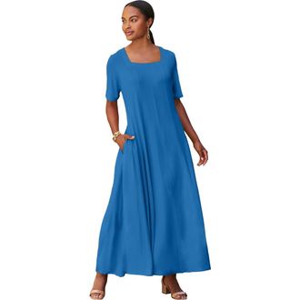 Jessica London Square Neck Maxi Dress in Pool Blue at Nordstrom, Size Medium