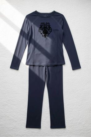 Velvette Womens Peruvian Pima Cotton Medallion Print Pajamas In Blue