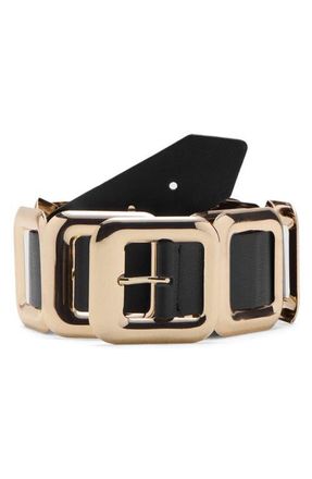 Mango Square Hardware Leather Belt in Black at Nordstrom, Size Medium