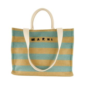 Marni Shopping Bags, male, Multicolor, ONE SIZE, Large Basket Striped Tote Bag