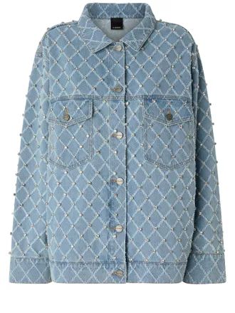 Pinko Denim Jacket With Diamond Pattern And Rhinestones