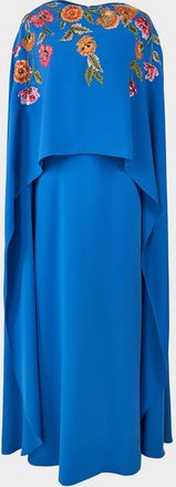 Carolina Herrera Floral Embroidered Cape Caftan Gown