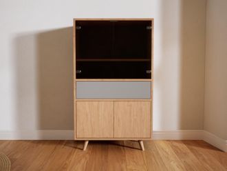 MYCS Aktenschrank Eiche - B&uuml;roschrank: Schubladen in Grau & T&uuml;ren in Eiche - Hochwertige Materialien - 77 x 129 x 47 cm, Modular