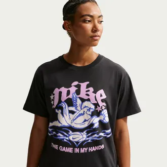 Nike Womens Nike Sportswear Short-Sleeve Crew-Neck T-Shirt in Black | IQ1243-045