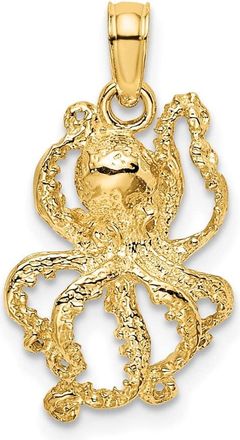 Diamond2Deal 10k Yellow Gold 2-D Textured Octopus Charm Pendant
