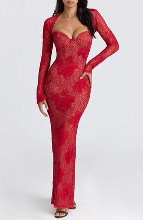 House of CB Lucienne Lace Corset Strapless Gown & Bolero in Red at Nordstrom, Size X-Large A