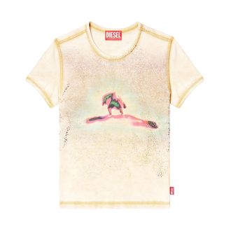 Diesel Tops, Dames, Beige, XS, Katoen, Slim T-shirt met strasssteentjes