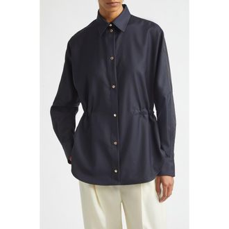Moncler Mixed Media Snap-Up Shirt in Blue at Nordstrom, Size 10 Us