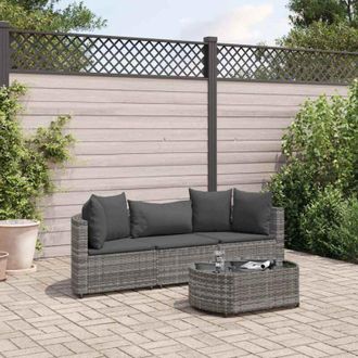 vidaXL Vidaxl - Set De Sof&aacute;s De Jard&iacute;n 4 Pzas Y Cojines Rat&aacute;n Sint&eacute;tico Gris