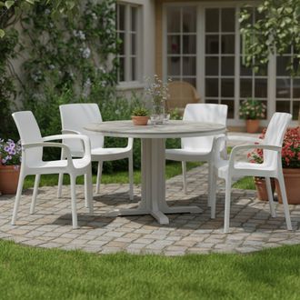 Dmora Silla De Exterior Sapps: 4 Sillas, Apilables, Fabricadas En Italia, Con Brazos, Blancas