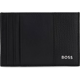 HUGO BOSS New Crosstown Leather Card Case in Black at Nordstrom