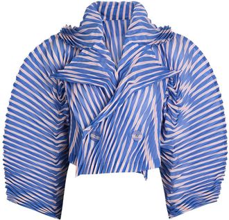 Issey Miyake Striped Pleated Woven Jacket - Blue - 2