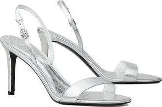 Tory Burch Double T Buckle Slingback Sandal in Shiny Silver at Nordstrom, Size 10.5