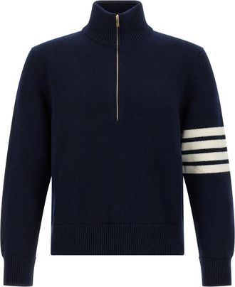 Thom Browne Blue 4BAR half zip sweater
