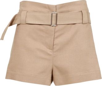 Msgm Geflambeerde Viscose Canvas Hoge Taille Shorts - Dames - Bermuda - Beige - L - Korte Broeken