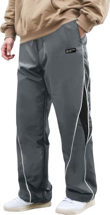 Feoya Mens Track Pants Straight Leg Baggy Joggers Y2k Drawstring Casual Trousers Hip Hop Streetwear Parachute Harajuku Pants Grey XXL