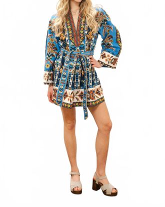 Farm Rio Embroidered Tapestry Mini Dress In Blue