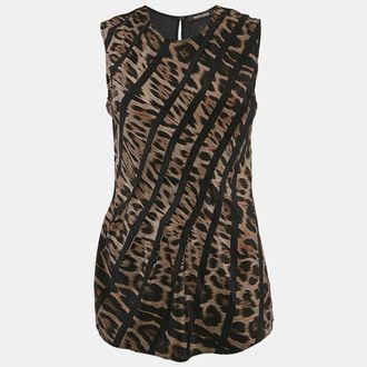 Roberto Cavalli Brown Leopard Print Silk Sleeveless Top