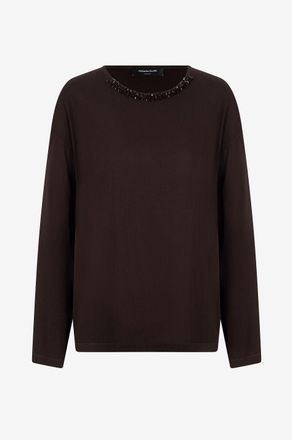 Fabiana Filippi Sabl&eacute;-Cr&ecirc;pe-Top mit kristallbesetztem Kragen Galaxie