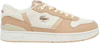 Lacoste Heren T-Clip Leather Low Cut Flat Trainers (Lichtbruin)
