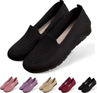 Generic Womens Orthopedic Knit Comfort Loafers, Slip Resistant Walking Shoes with Arch Support, Lightweight Breathable Soft Sole Low Top Casual Sneakers (Blac