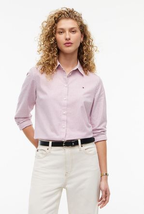 Tommy Hilfiger Womens Regular Fit Striped Stretch Oxford Shirt - Ruby Rhubarb - XXL