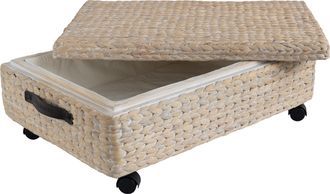 Happimess Chett Minimalist Hand-Woven Hyacinth/Wood Underbed Storage Bin with Wheels and Handles