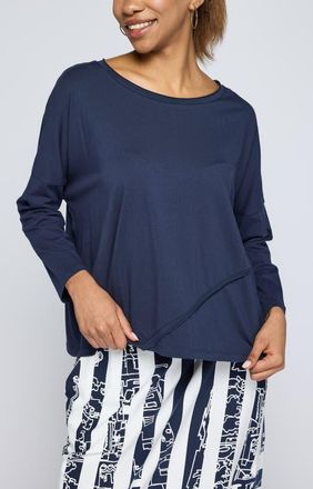 Luukaa D'Celli Cerys Asymmetric Jersey Blouse in Navy at Nordstrom, Size X-Large/xx-Large