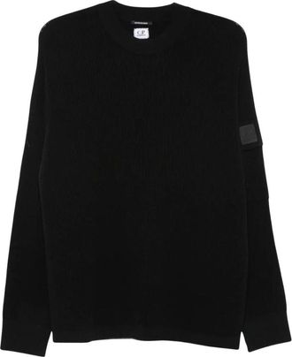 C.P. Company Maglione a coste girocollo con logo applicato - - Knitwear - Uomo - Nero - 2XL
