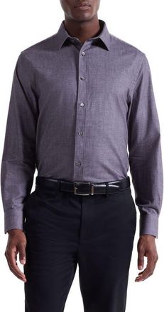 Bugatchi Julian Shaped Fit Brushed Mélange Button-Up Shirt in Amethyst at Nordstrom, Size Xxx-Large