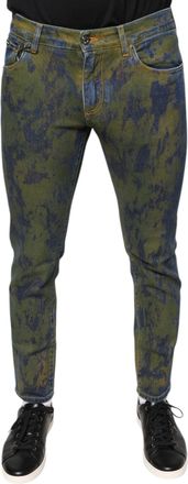 Dolce & Gabbana Mens Tiedye Slimfit Jeans - Dark Green Cotton - Size EU 48 (Mens)