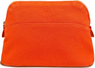 Herm&egrave;s Feu Orange Cotton Canvas Pouch Wash Bag (Pre-Owned)