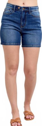 Judy Blue 2 Button Mid Length Dad Shorts In Dark Wash