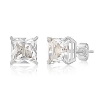 MAX + STONE 14k Yellow or White Gold 7mm Princess Cut Gemstone Square Stud Earrings