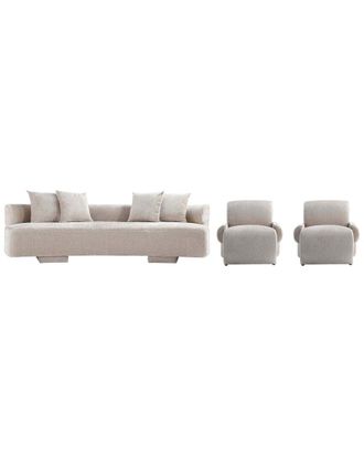 Manhattan Comfort 3Pc Modern Verandah Chenille 112In Sofa & 2 Accent Chairs